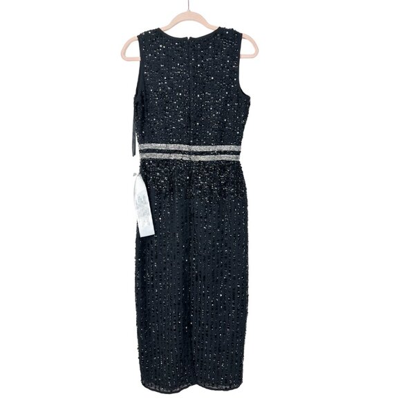 NWT Mac Duggal Sleeveless High Neck Beaded Midi Sheath Dress Black 4 #9829 - Picture 5 of 8